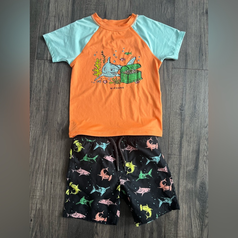 Ripzone Kids Shark Print Swim Set - Orange and Black 5t